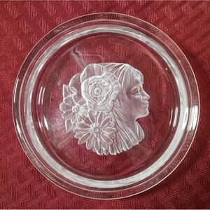 Hoya Japanese Crystal Art Engraving Hawaiian Maiden 5" Wine Bottle Coaster Retro